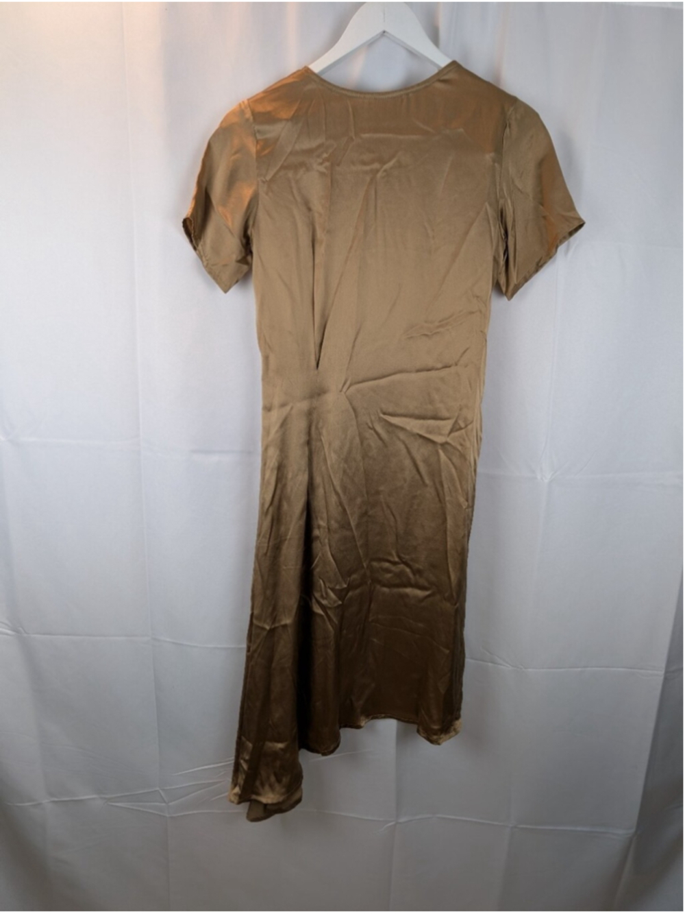 Silky Brown Short Sleeve Midi Dress